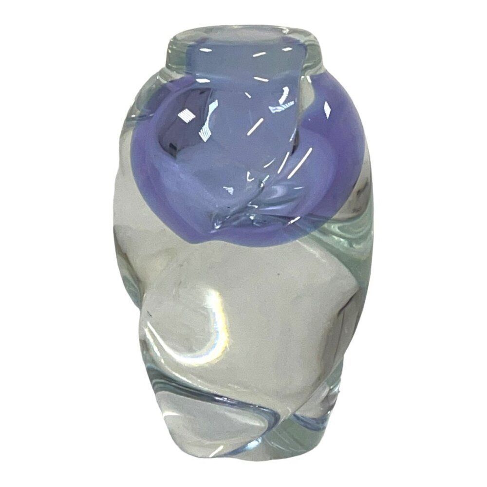 Vandermark Art Glass Handblown Lavender & Clear Bud Vase Paperweight Signed 3.5”
